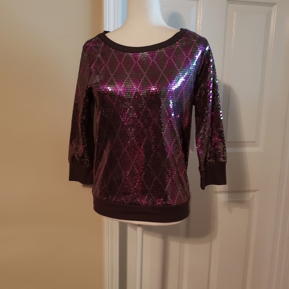 Express Crewneck Pullover Sweatshirt Sz-Sm Purple Multi Sequin